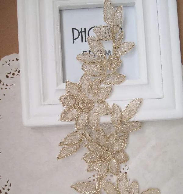 

Золотая аппликация, 5 шт./лот, Золотая Цветочная форма, венозная Кружевная аппликация, отделка, вышивка, ремесло