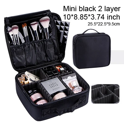 Black Mini Style B New Makeup Bag with Mirror Large Capacity Women Professional Cosmetic Manicure Bag Portable Make up Organizer Storage Bags - Цвет: Black Mini Style B