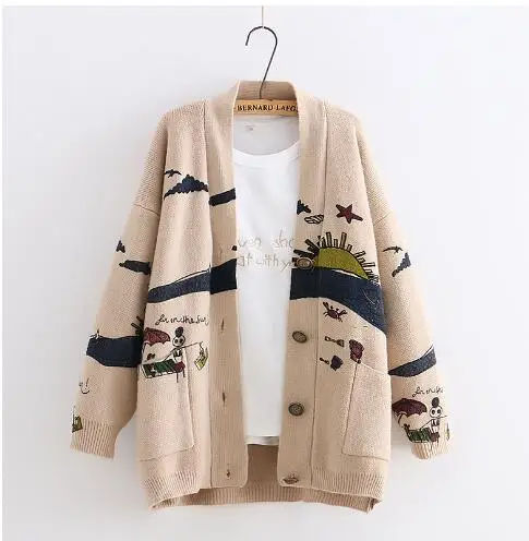 Liva girl Spring Woman Sweater Knitting 2019 New Japanese Mori Girl V-neck Jacquard Cardigan Winter |