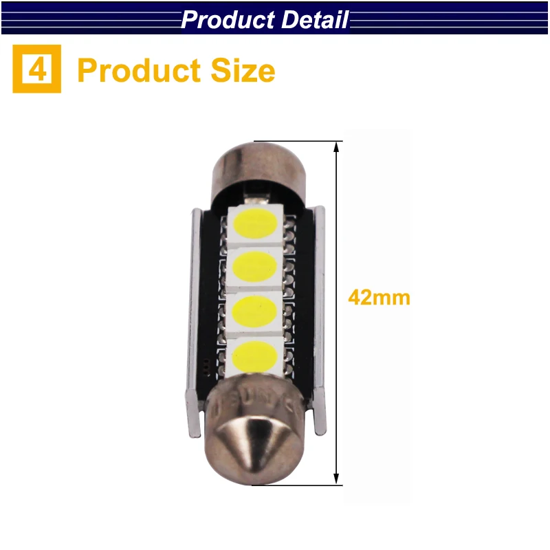Eseastar 2 шт. C5W 31/36/39/42 мм 3SMD 5050 Светодиодные белые автомобильные canbus светодиодные