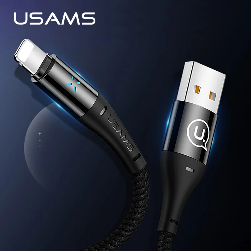 Мобильный телефон USB кабель для iPhone 6 6S кабель, USAMS 2A кабель для быстрой зарядки светодиодный светильник кабель синхронизации данных для iPhone X 8 7 6 5 5S SE 5c