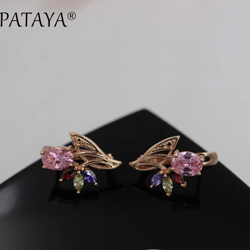 PATAYA, Новое поступление, разноцветные овальные висячие серьги с конским глазом, натуральный циркон, 585, розовое золото, для женщин, для свадьбы, вечеринки, изысканное ювелирное изделие