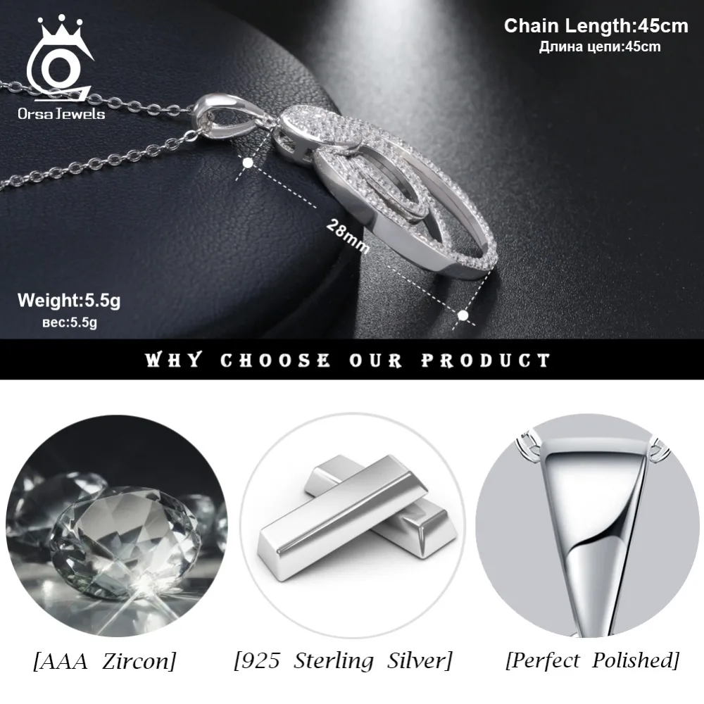 ORSA JEWELS Настоящее серебро 925 пробы ожерелья женские капли воды кулон AAA кубический