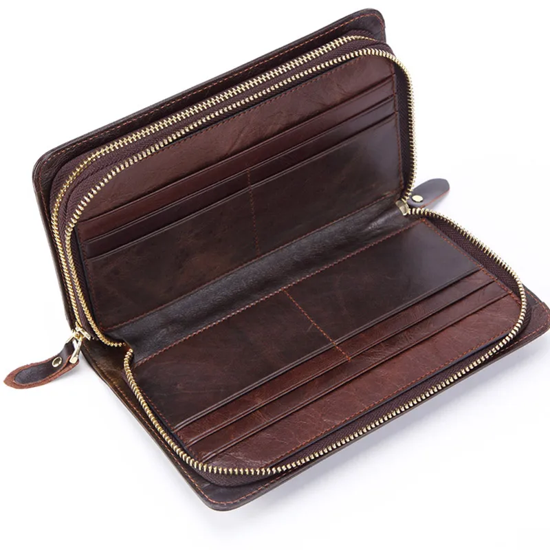 business genuine leather clutch wallet men long leather phone bag purse male large size handy coin wallet card holder money bag free global shipping