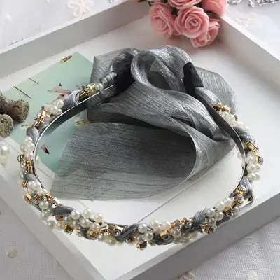 light gray Винтажная лента Ruoshui, ободок для волос для женщин и девочек, повязка на голову с жемчугом, женские аксессуары для волос, модный обруч для волос, стильный головной убор - Цвет: light gray
