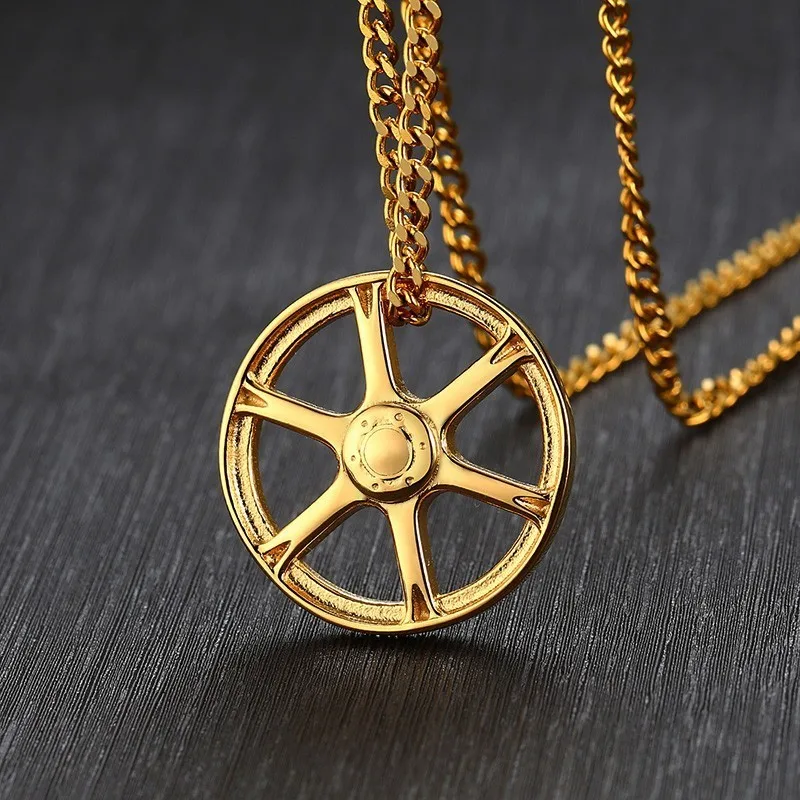 Vnox Cool Racing Car Wheel Necklaces for Men Jewelry Gold and Black Tone Stainless Steel Tire Style Pendant Male Collar | Украшения и