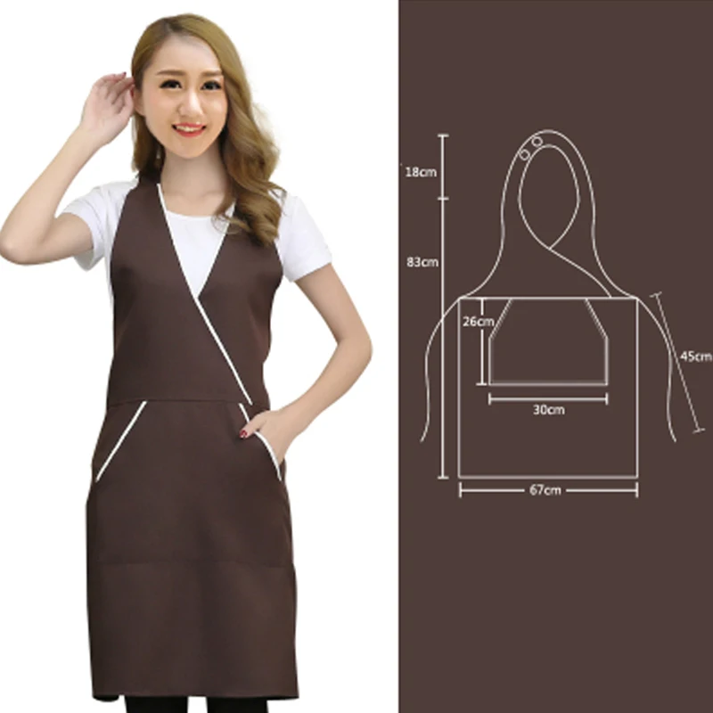 Brown Apron Водонепроницаемые фартуки для женщин и мужчин, кухонный фартук официанта шеф-повара, черный коричневый нагрудник, фартук для ногтей, фартук для взрослых с карманами, аксессуары - Цвет: Brown Apron