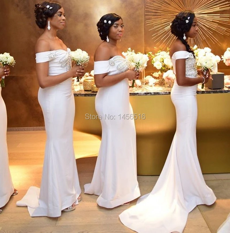 Mermaid Off Shoulder Sweetheart Bridesmaid Dress Long Ivory Women Wedding Guest Beaded Formal Gowns | Свадьбы и торжества