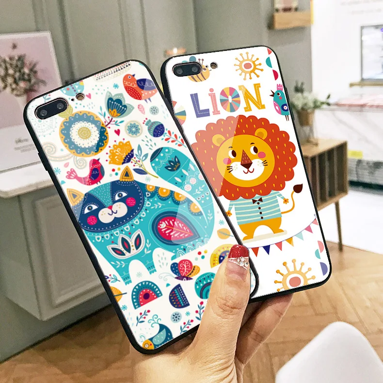 Чехол для телефона с милым котиком и львом из закаленного стекла iphone XS 8 plus 7 6 6s