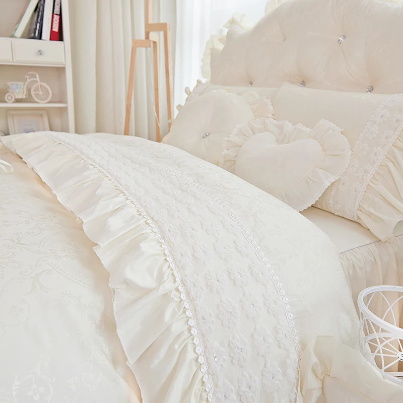 Кружевное постельное белье принцессы с цветочным рисунком жаккардовый Комплект