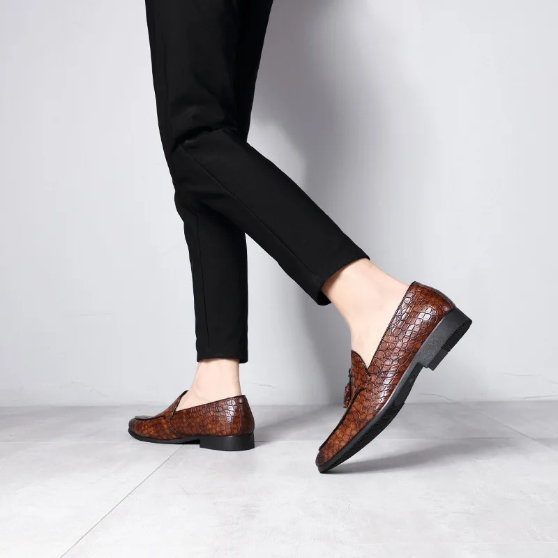 OUDINIAO Men's Shoes Vintage Casual Large Sizes Tassel Mens Design For Men Pointed Toe Loafers Alligator | Обувь