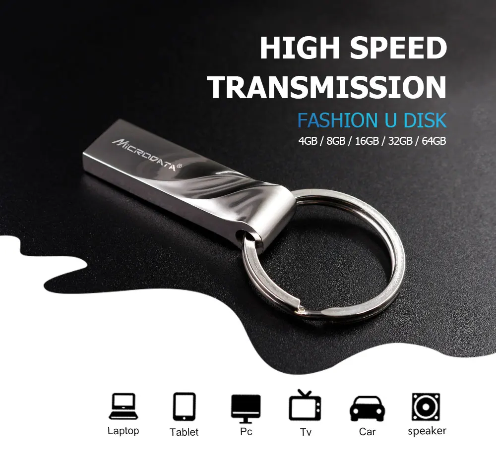 Водонепроницаемый USB флеш-накопитель 8 ГБ 16 ГБ 32 ГБ 64 Гб 128 ГБ флеш-накопитель USB флешка серебристый металлический флеш-накопитель U диск Флешка с кольцом для ключей
