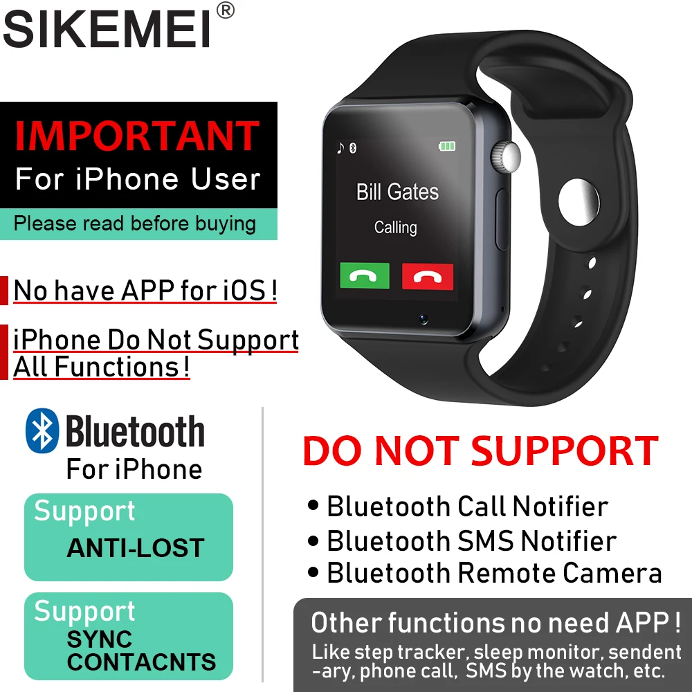 sikemei bluetooth smart watch smartwatch phone with pedometer touch screen camera support tf sim card for android ios smartphone free global shipping