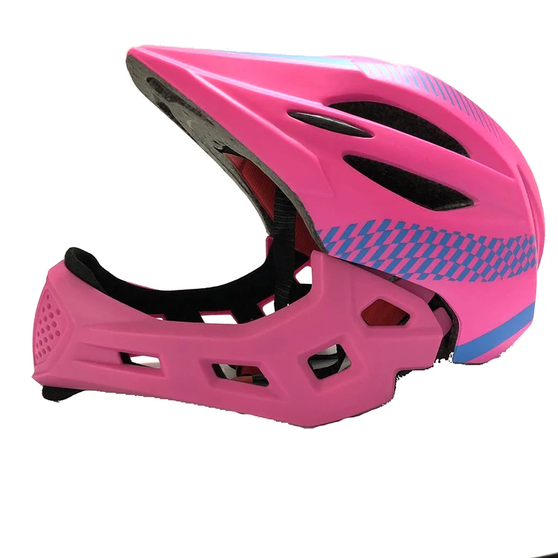 pink Дети Девочка 3-5 лет съемный подбородок поддержка полное покрытие Mtb велосипед шлем велосипед Велоспорт capacete da bicicleta светодиодный светильник - Цвет: pink