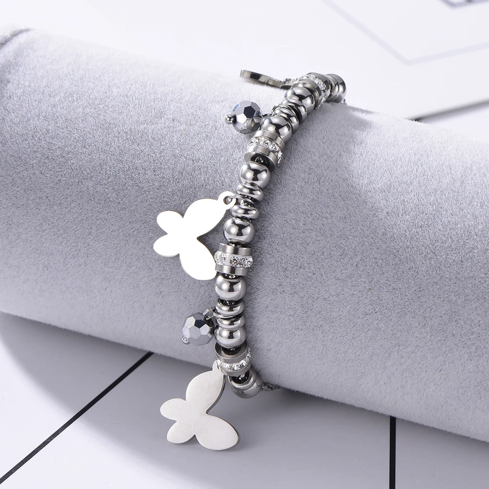 Браслет из нержавеющей стали с мультибусинами и кристаллами для женщин амулет в