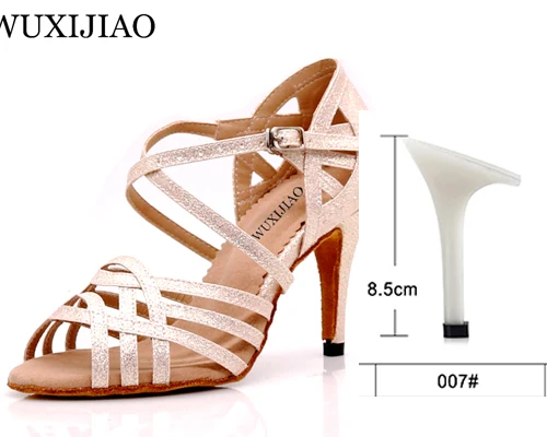 Gold heel 8.5cm WUXIJIAO Women Party Dance Shoes Satin Shining rhinestones Soft Bottom Latin Dance Shoes Woman Salsa Dance Shoes heel5CM-10CM - Цвет: Gold heel 8.5cm