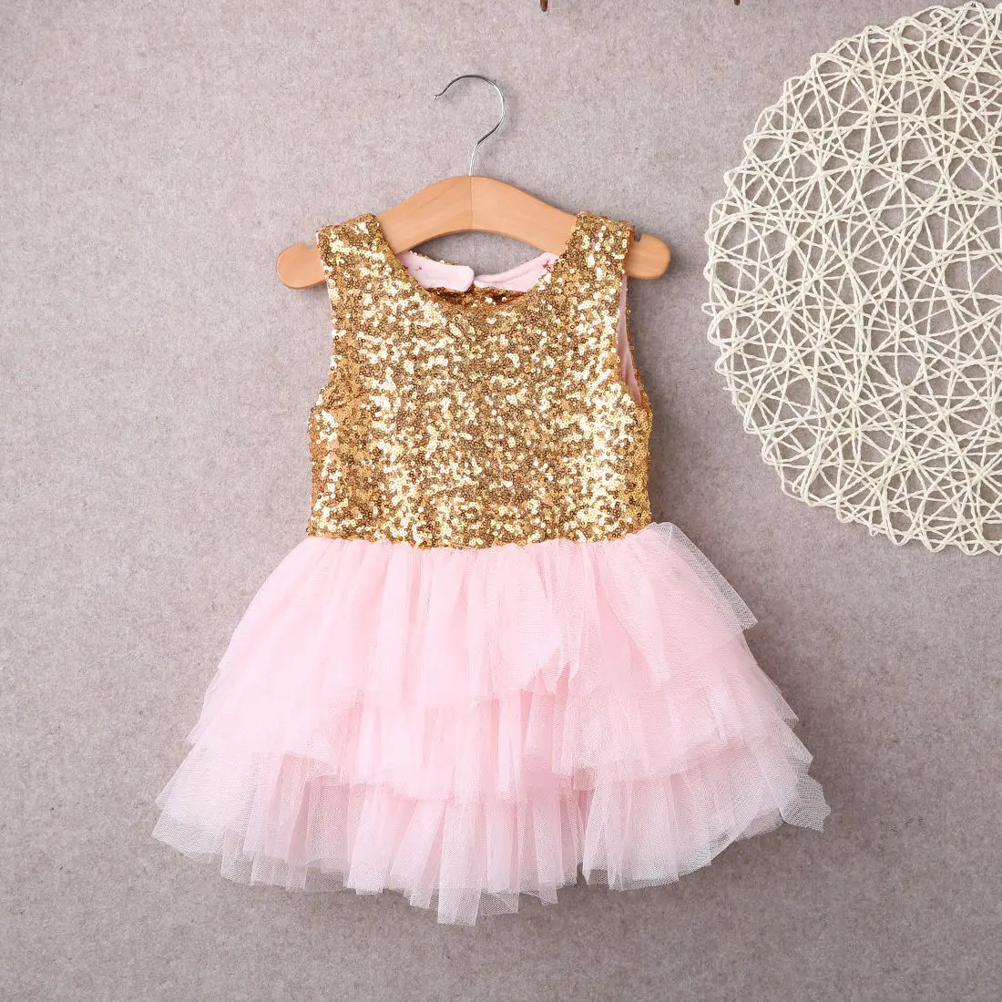 Baby Children Girl Dresses Sequins Backless Bow Gold Lace Tulle Ruffled Party Mini Ball Gown Formal Dress Fashion 2-7T | Детская одежда