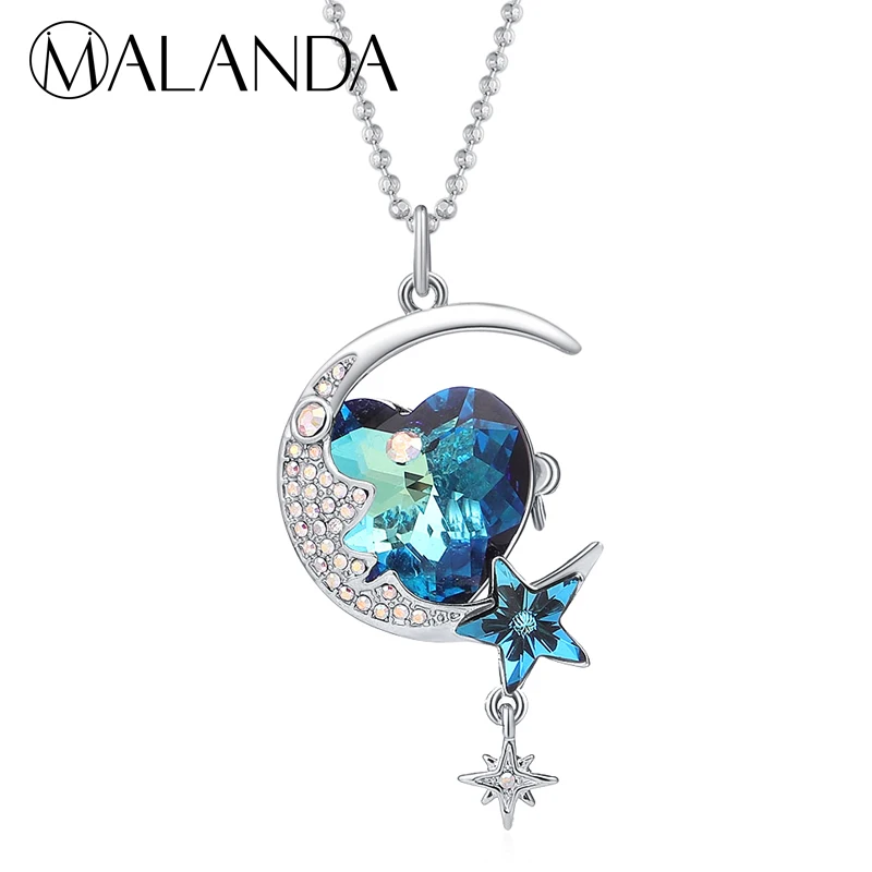 MALANDA Мода луна и звезды кулон ожерелье s для женщин сердце кристалл от Swarovski
