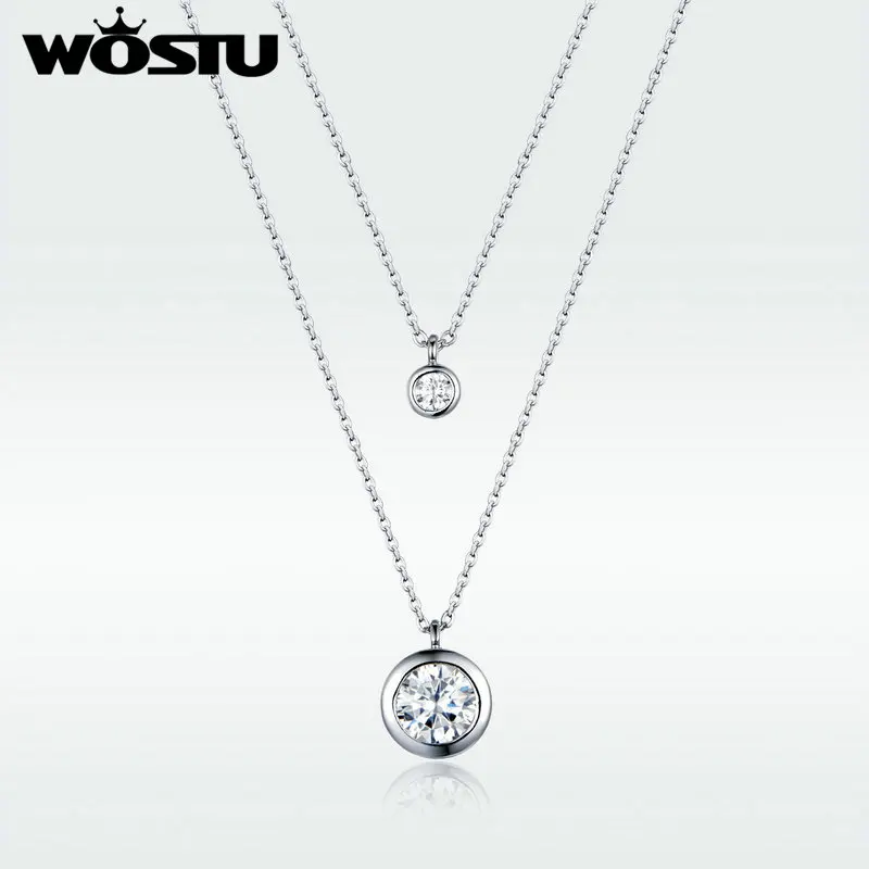 WOSTU Новое поступление двойное длинное ожерелье подвеска Циркон круглая подвеска на цепочке для женщин вечерние Свадебные Роскошные ювелирные изделия ZBFN071
