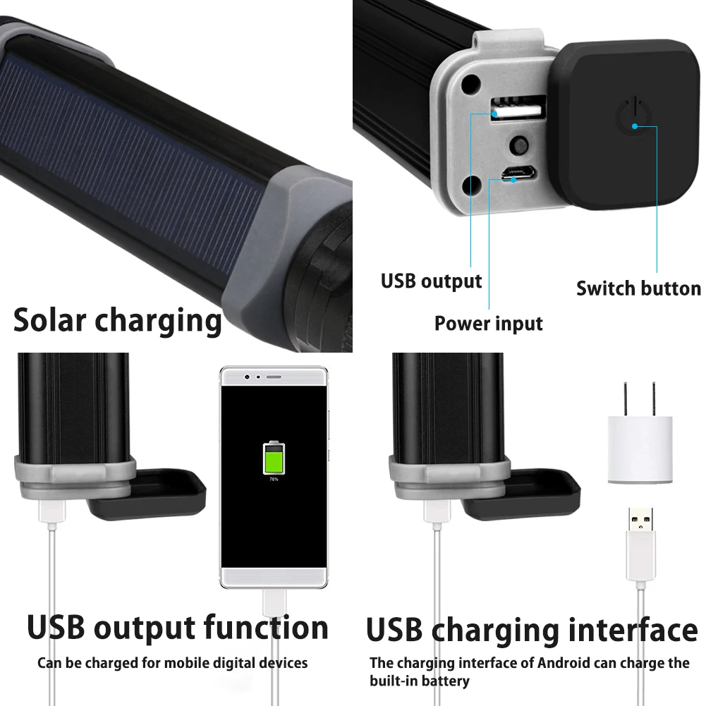 Солнечный/USB power ed фонарик перезаряжаемые солнечные фонари 18650 фонарь для наружного кемпинга мобильный внешний аккумулятор встроенный аккумулятор
