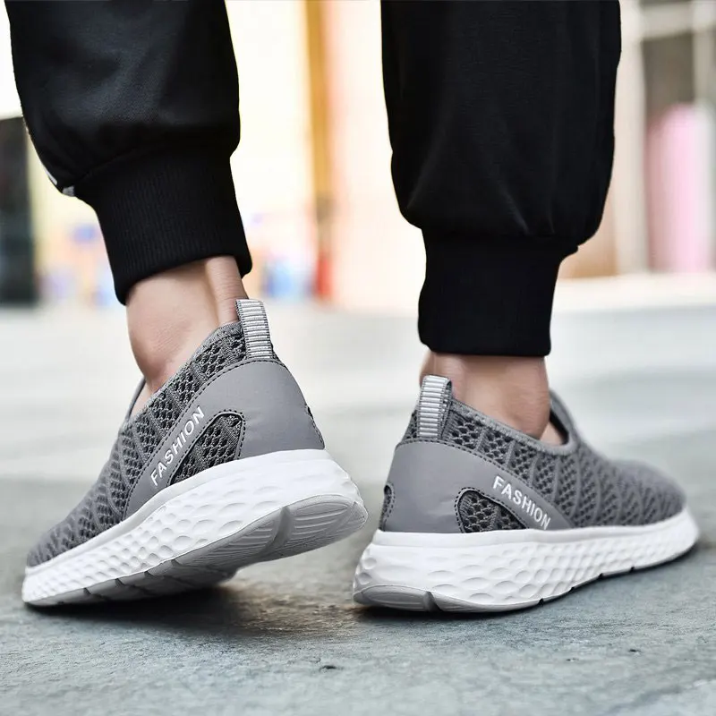 2019 Men Shoes Summer Mesh Breathable shoe Walking Footwear Lightweight Comfortable Man Sneakers big size 48 running male gray |