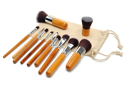 bamboo brush 11 шт. брендовые кисти для макияжа набор кистей для макияж декоративная косметика дорожный макияж с кистью кабуки - Handle Color: bamboo brush