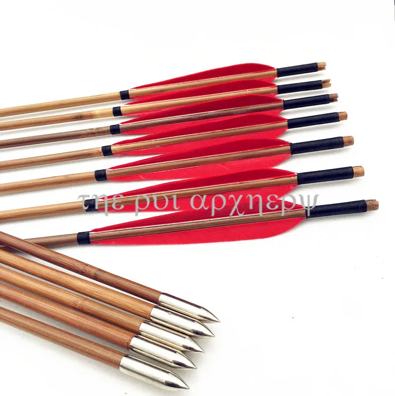 

6/12/24pcs With Practice Silver Points Turkey Feathers Fletching Practice Arrows Bamboo Shaft Archery Target Arrows