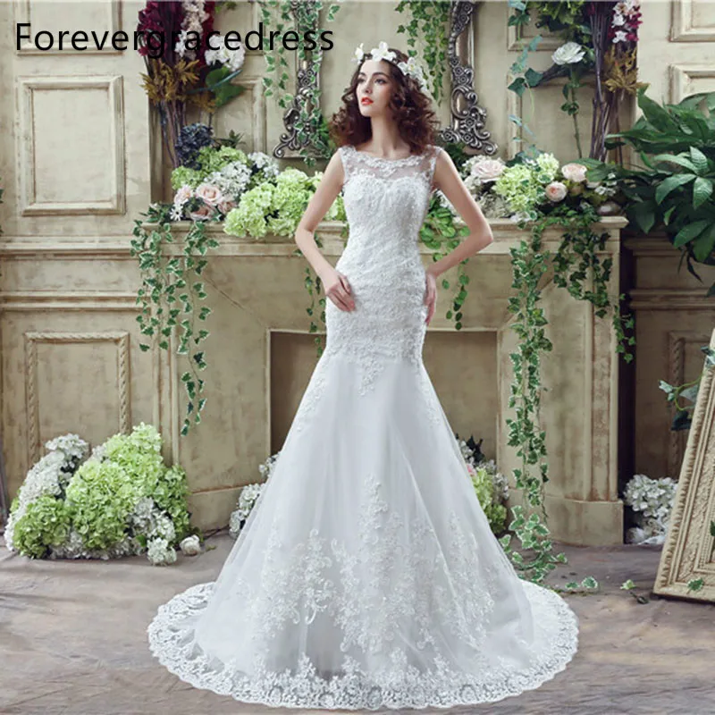 Forevergracedress реальные фотографии Русалка свадебное платье Sheer Средства ухода за