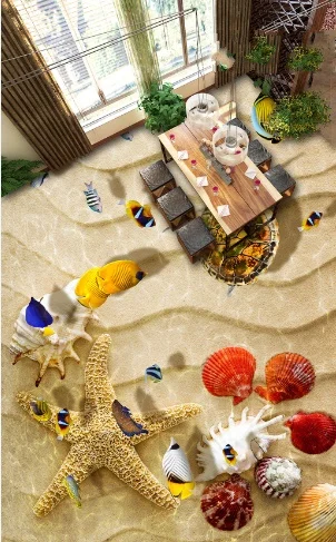 

[Self-Adhesive] 3D Fish Starfish Shell 5 Non-slip Waterproof Photo Self-Adhesive Floor Mural Sticker WallPaper Mural Print Decal
