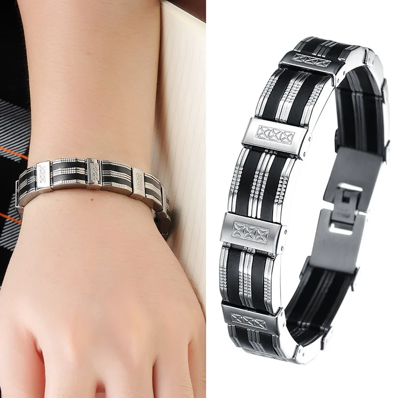 Браслет C508 @ 17 TT 88 мужской из нержавеющей стали и силикона|man jewelry accessories|bracelet stainless