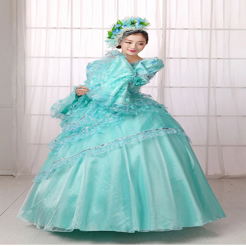 2017 синее платье с принтом средневекового ренассианса 18-го века Marie Antoinette женские