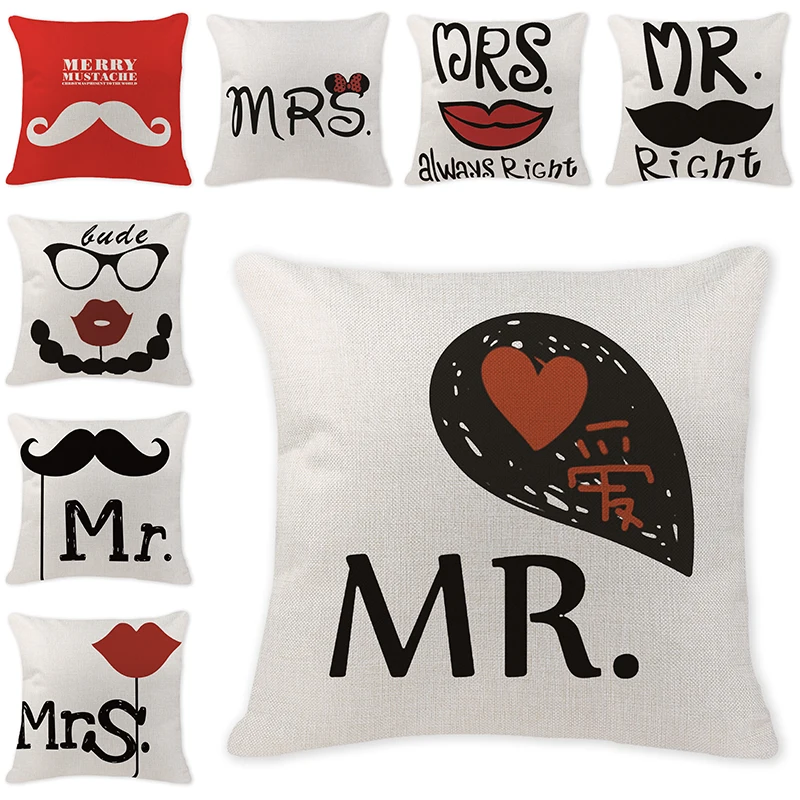 Льняные Наволочки Mr and Mrs с принтом для домашнего дивана свадебные декоративные