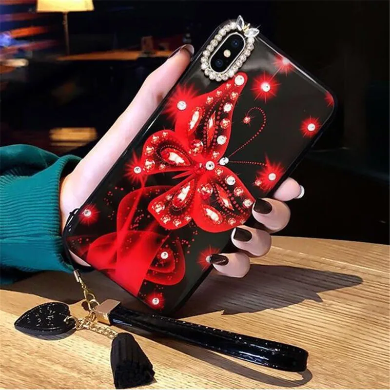 Роскошные Стразы Бабочка Цветы Чехол для телефона iPhone XS Max XR 6 6s 7 8 Plus X силиконовый