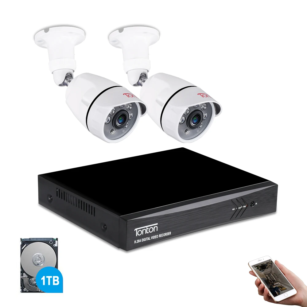 

Tonton 1080P HDMI DVR FULL HD внешний штатив 4 канала CCTV видеорегистратор комплект 2PCS 2MP Camera Set 1 ТБ HD