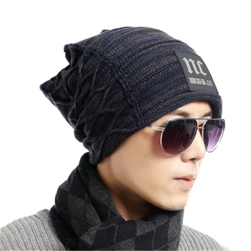 A Navy Мужская зимняя Лыжная Шапочка Gorro Gorros De Lana Gorras теплая шапка Chapeu Cappelli Beanies Bonnet Masculino Casquette Toca головные уборы - Цвет: A Navy