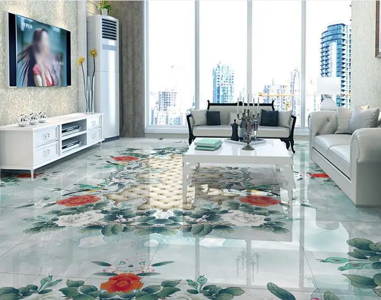 Виниловые самоклеющиеся обои на заказ для пейзажа 3d пола мраморный узор гостиной