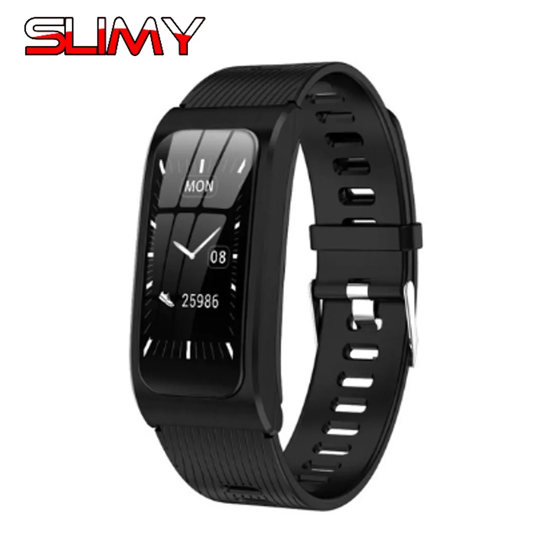 Silicone Black Strap AK12 умный Браслет цветной экран IP68 Водонепроницаемый для женщин и мужчин пульсометр монитор кровяного давления цикл трекер активности спортивный браслет - Цвет: Silicone Black Strap