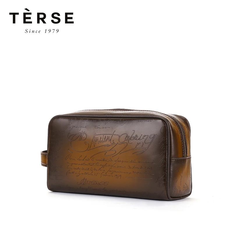 TERSE Мужская сумка из натуральной кожи ручной работы клатчи модная на молнии