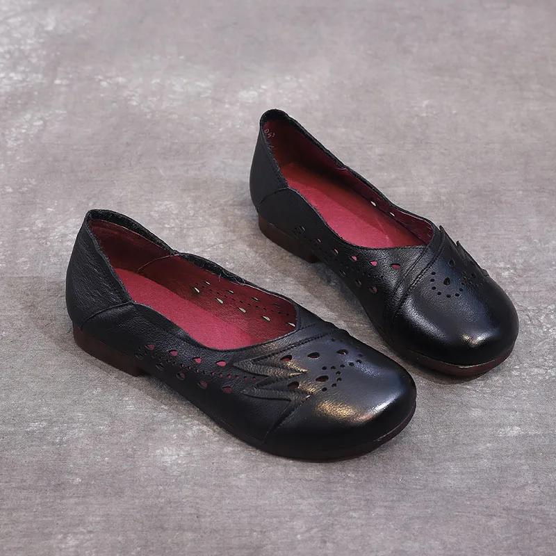 

GKTINOO Handmade Genuine Leather Summer Shoes Women Loafers Slip On Casual Flat Shoes Breathable Round Toe Driving Shoes