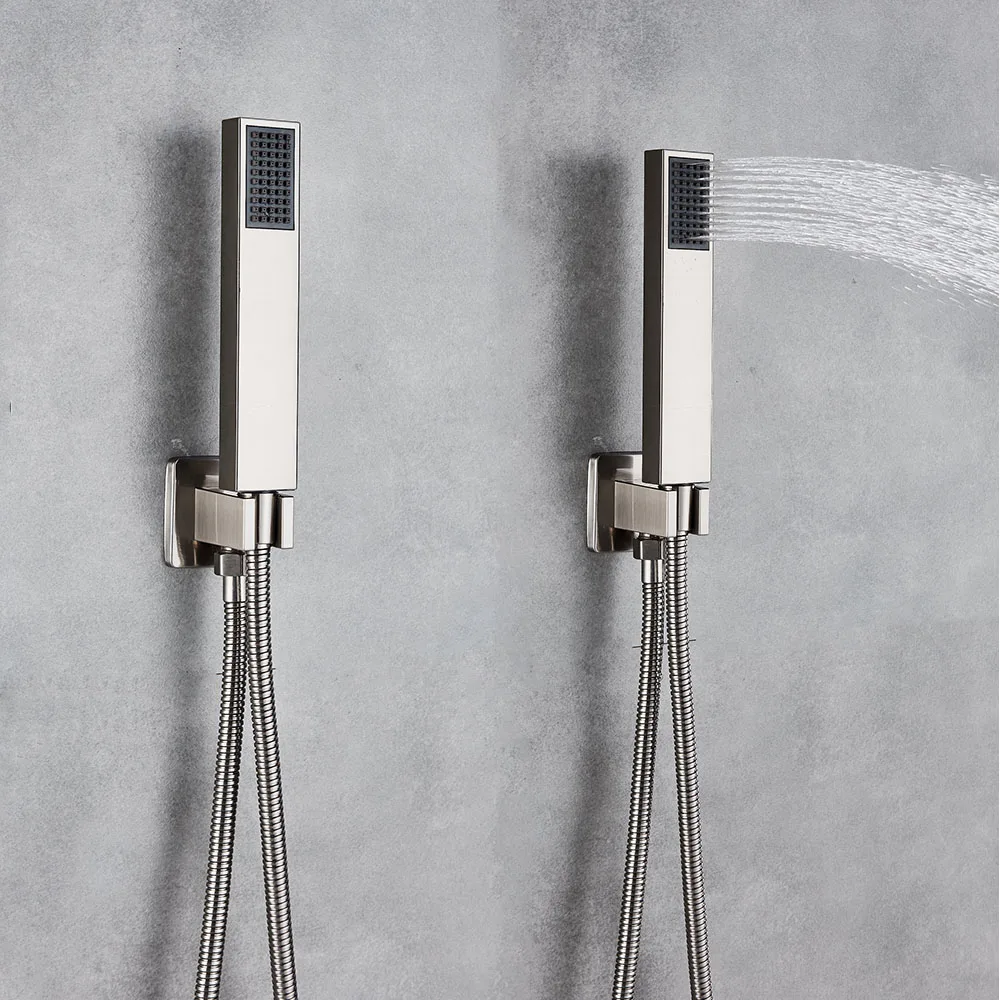 

Brushed Nickel Waterfall Shower Faucet Set Wall Mounted Bathroom Mixer Tap Bathroom Shower Set with Handshower