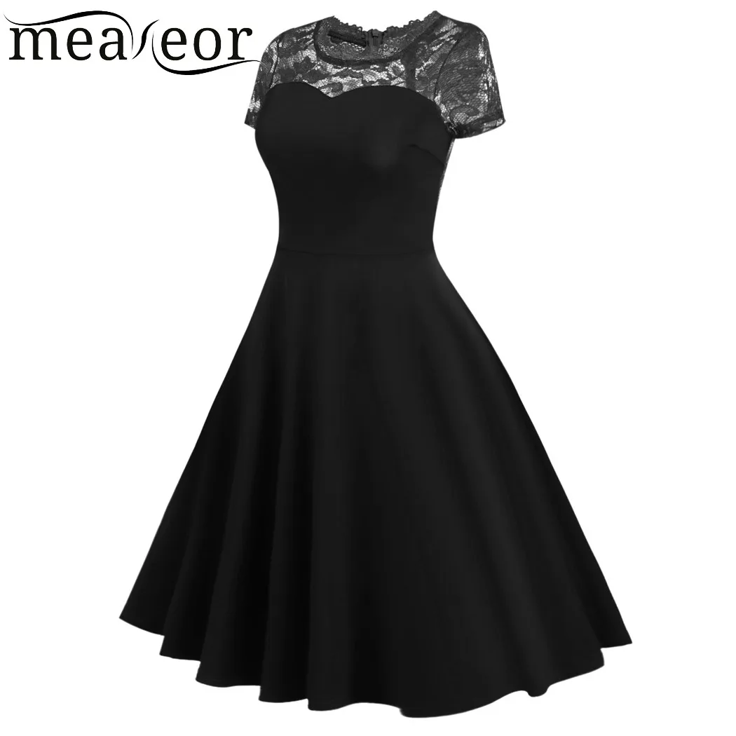 Meaneor/женское кружевное платье с круглым вырезом и коротким рукавом в стиле