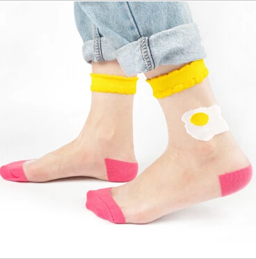 

1pair women's spring summer thin glass silk elastic socks candy color cute food sexy transparent crystal socks hot sell 5 colors