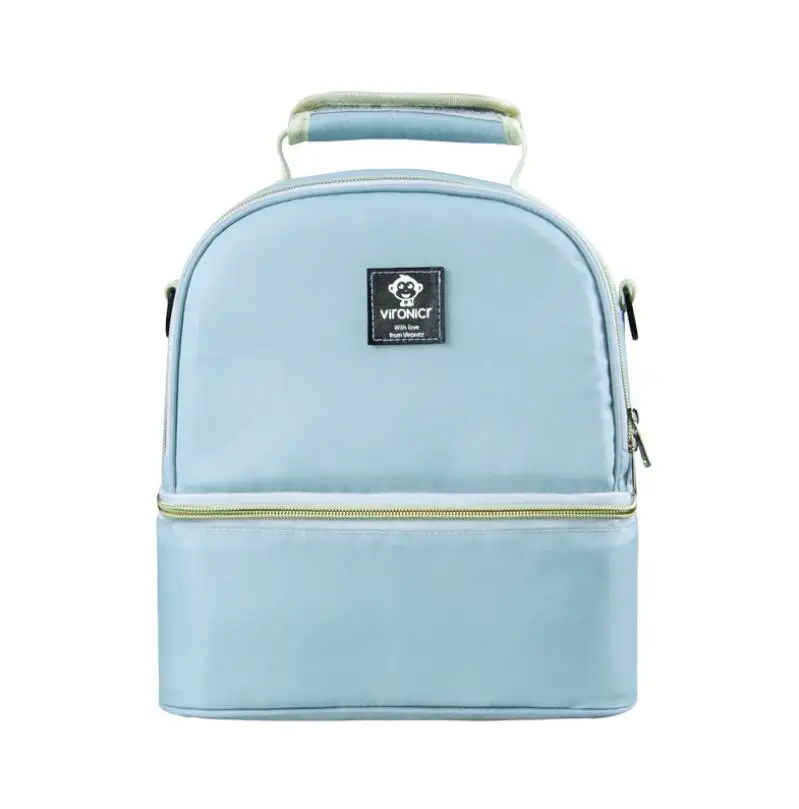light blue Сумка для хранения молока, двухслойная сумка для обеда, водонепроницаемая сумка для мам, уличный Рюкзак-холодильник, Детская изоляционная сумка для еды - Цвет: light blue