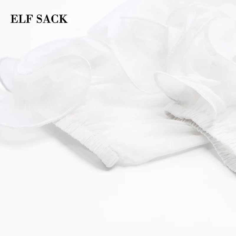 ELF SACK New Solid Sweet Girls Tops Stylish O Neck Butterfly Sleeve Women Blouses Ruffles Ladies Shirts Chiffon Women's Clothing| |