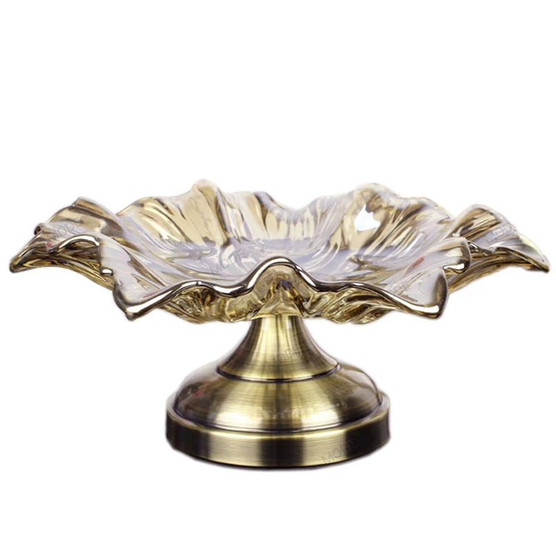 

New luxury golden plated dried fruit plate snack tray home nut bowl ktv Fruit tray storage Dish Advanced Crystal glass plate