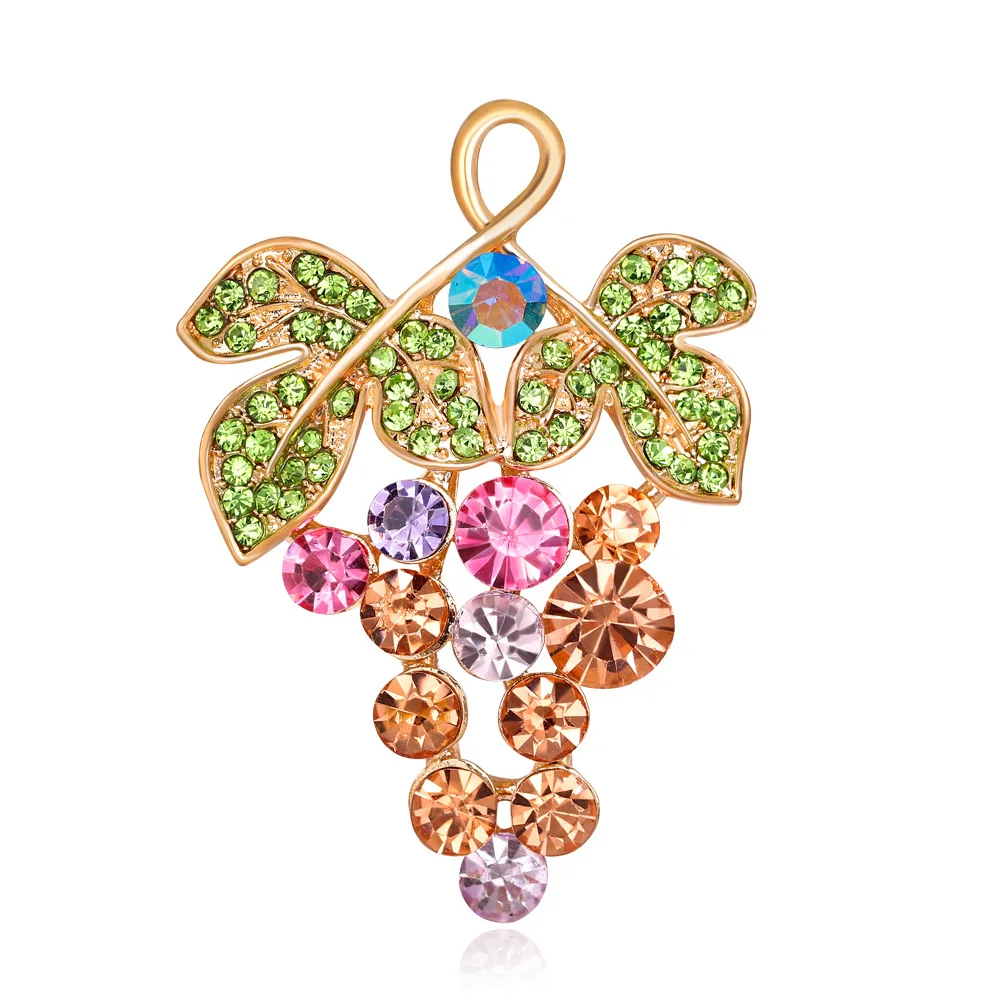 

2018 Fashion Grape Brooches jewelry beautiful Rhinestone floral fruits pins and brooches for women men suits scarf pins metal