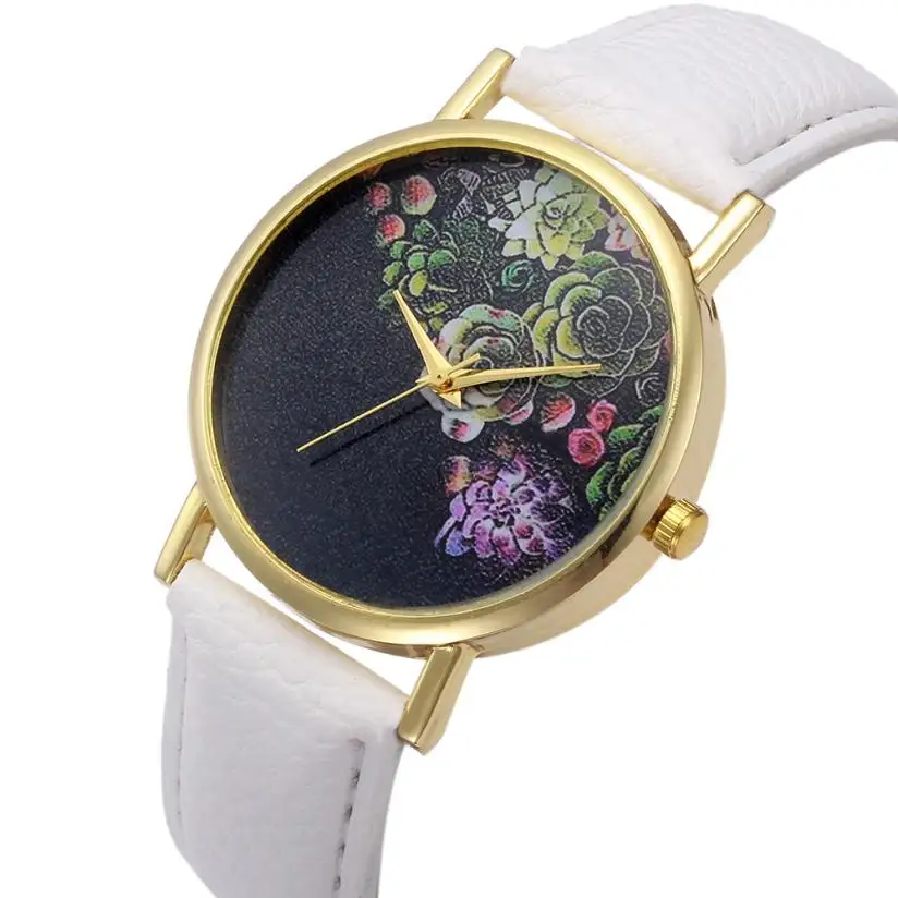 Женские часы с черным цветком женские брендовые Роскошные Кварцевые 2018 наручные