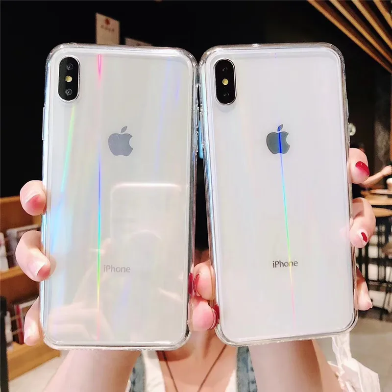 Прозрачный чехол для телефона Aurora Shining laser iphone X XS XR Max 6 6S 7 8 Plus глянцевый мягкий