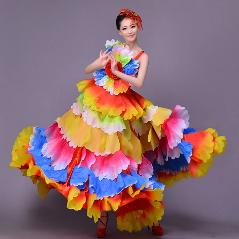 Zorro Kni Ght 2018 New Opening Dance Big Swing Skirt Performance Costume Adult Female Long Stage Flower Chorus Suit | Тематическая