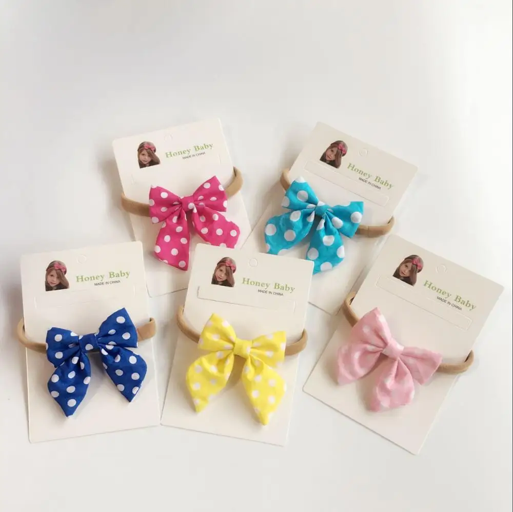 Детские аксессуары для волос в горошек клетчатая хлопковая повязка с бантом